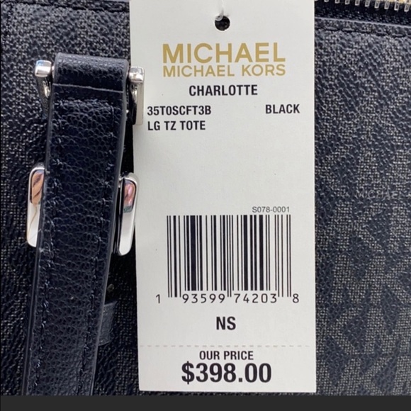 MICHAEL KORS CHARLOTTE LARGE TOP ZIP TOTE BLACK - Picture 7 of 16